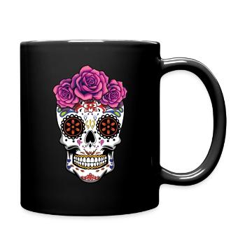 Rose Floral Muertos Tag Des Toten Halloween - Tasse einfarbig - Schwarz - Rechts