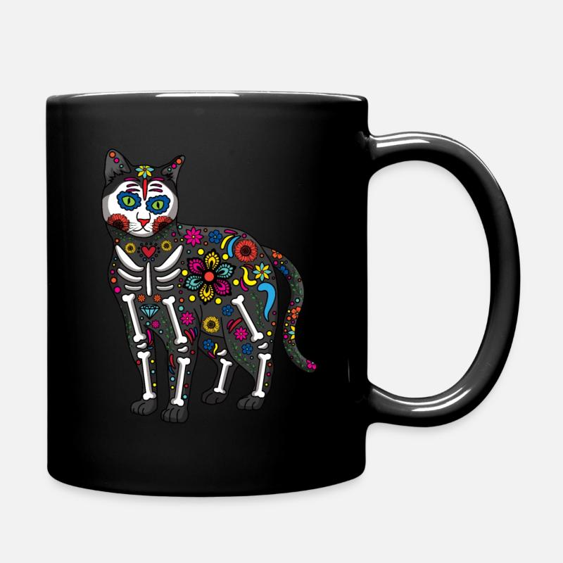 Chat effrayant Floral Muertos Jour Des Morts Halloween - Mug uni - noir