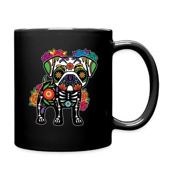 Mops Blumen Skelett Muertos Tag Des Toten - Tasse einfarbig - Schwarz - Rechts