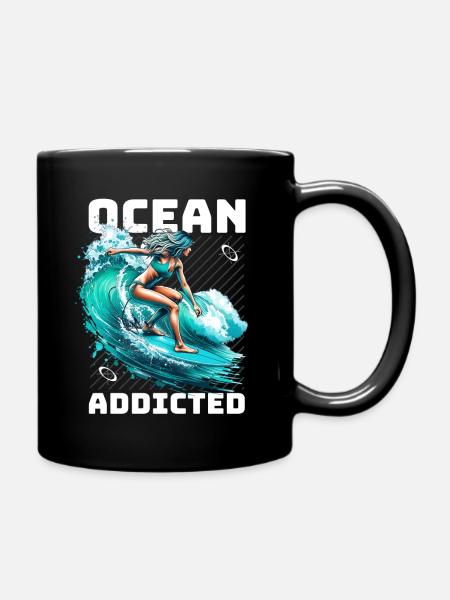 Ocean Addicted Surfing - Full Colour Mug - black