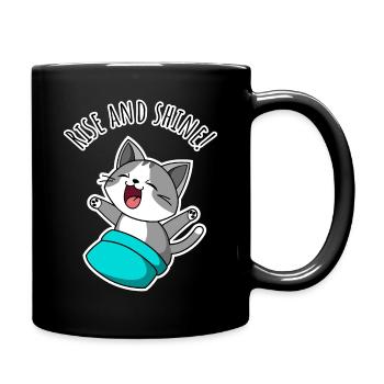 Lustigen Guten Morgen mit niedlicher süßer Katze - Tasse einfarbig - Schwarz - Rechts