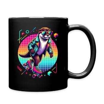Loutre cool sur patins à roulettes avec lunettes de soleil - Mug uni - noir - Droite
