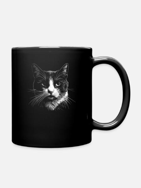 Katze schwarz / weiß - Tasse einfarbig - Schwarz