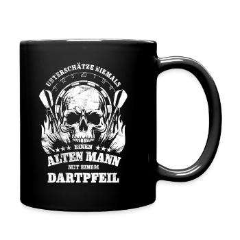 Dart Totenkopf - Unterschätze nie einen alten Mann - Tasse einfarbig - Schwarz - Rechts