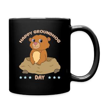 Fröhlicher Murmeltiertag Niedlicher Gruß - Tasse einfarbig - Schwarz - Rechts