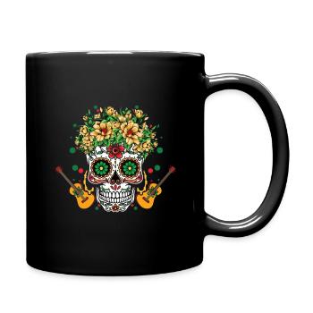 Bunter Totenkopf Mit Gitarre Und Blumen - Tasse einfarbig - Schwarz - Rechts