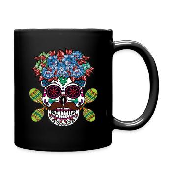 Lebendiger Día de los Muertos Totenkopf mit Blumen - Tasse einfarbig - Schwarz - Rechts