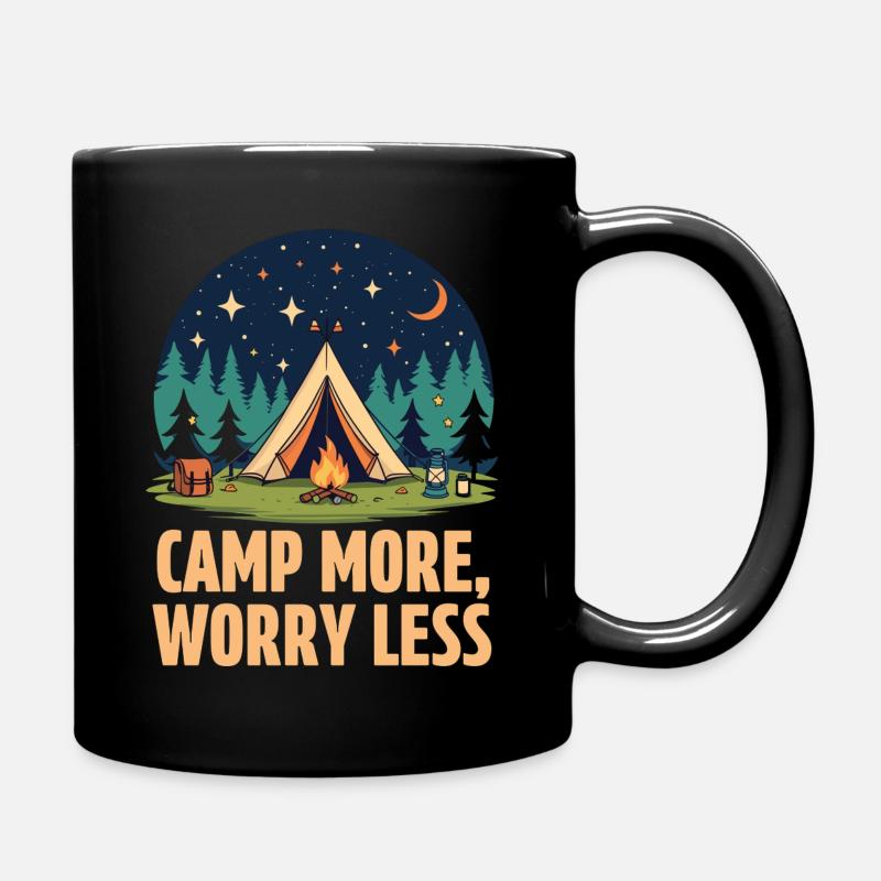 Camp More, Worry Less - Tasse einfarbig - Schwarz