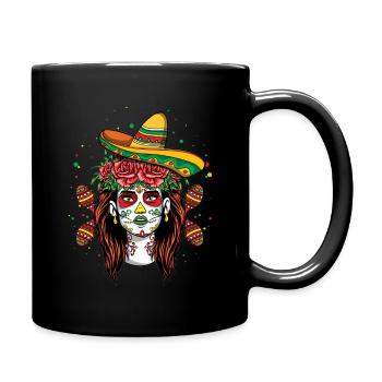 Colorful Catrina with Sombrero and Flowers - Full Colour Mug - black - Right