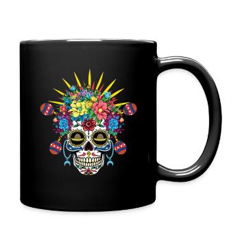 Crâne de fleurs colorées avec couronne de fleurs - Mug uni - noir - Droite