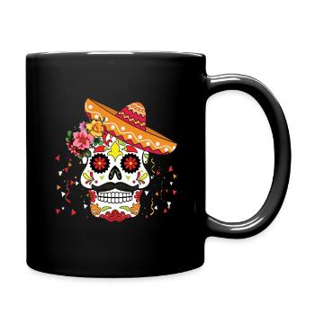 Bunter Sombrero Totenkopf Kunstwerk - Tasse einfarbig - Schwarz - Rechts