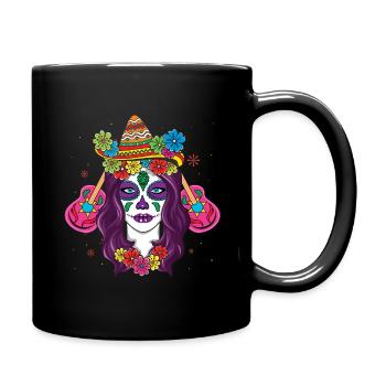 Calavera colorée avec fleurs et sombrero - Mug uni - noir - Droite