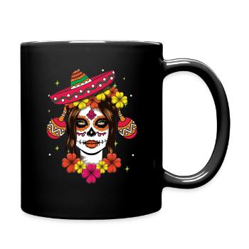 Tag Der Toten Calavera Kunst Mit Sombrero - Tasse einfarbig - Schwarz - Rechts