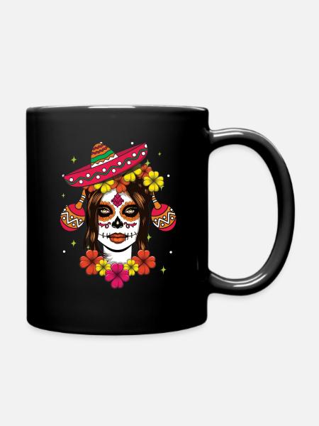 Tag Der Toten Calavera Kunst Mit Sombrero - Tasse einfarbig - Schwarz