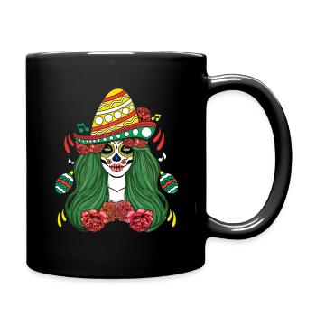 Calavera colorée avec sombrero et fleurs - Mug uni - noir - Droite