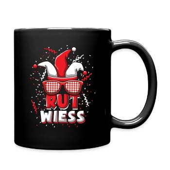 Karneval Rut Wiess Jecken Narrenkappe Brille - Tasse einfarbig - Schwarz - Rechts