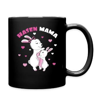 Hasen Mama Liebevolle Umarmung - Tasse einfarbig - Schwarz - Rechts