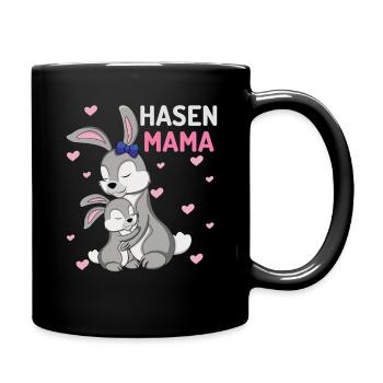Liebevolle Hasen Mama Umarmung - Tasse einfarbig - Schwarz - Rechts