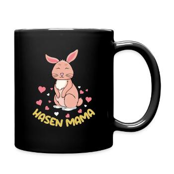 Süße Hasen Mama Illustration Mit Herzchen - Tasse einfarbig - Schwarz - Rechts