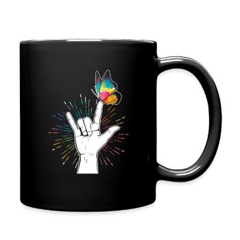 Autismus Handzeichen Schmetterling - Tasse einfarbig - Schwarz - Rechts