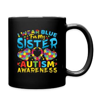 Je porte du bleu pour ma sœur autiste - Mug uni - noir - Droite