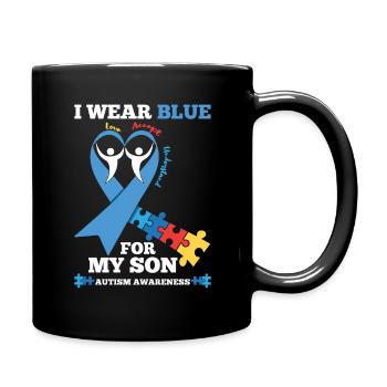 Sensibilisation à l’autisme Je porte du bleu pour mes - Mug uni - noir - Droite