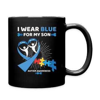 Je porte du bleu pour mon fils autiste - Mug uni - noir - Droite