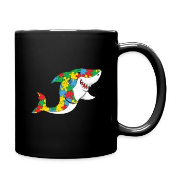 Autism Colorful Shark Puzzle Design - Full Colour Mug - black - Right