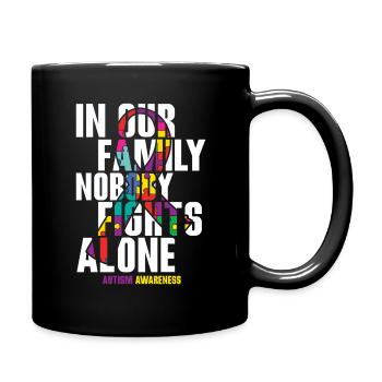 In our family, no one fights autism alone - Full Colour Mug - black - Right