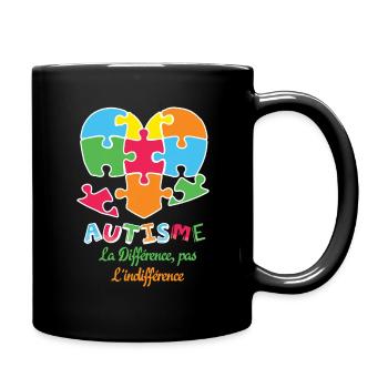 Autism La Différence, Pas L'indifférence Heart - Full Colour Mug - black - Right