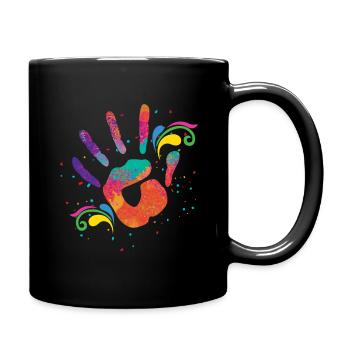 Colorful Handprint Holi Festival Design - Full Colour Mug - black - Right