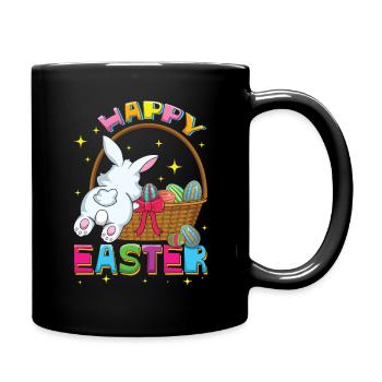 Frohe Ostern Bunte Eier Korb Hase - Tasse einfarbig - Schwarz - Rechts