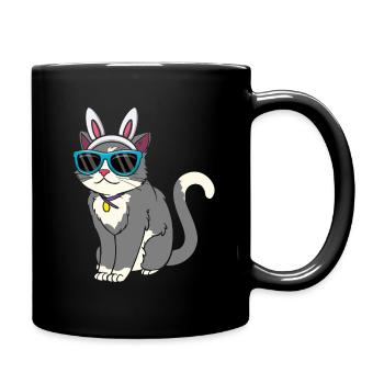 Chat cool avec des oreilles de lapin de Pâques - Mug uni - noir - Droite