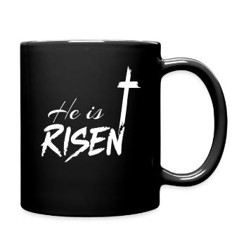 Ostern He Is Risen Kreuz Botschaft - Tasse einfarbig - Schwarz - Rechts