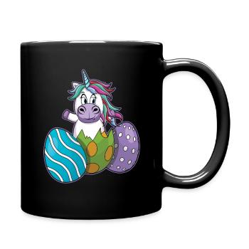 Cheerful unicorn with Easter eggs - Full Colour Mug - black - Right