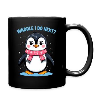 Cute Penguin with Scarf - Waddle I Do Next? - Full Colour Mug - black - Right