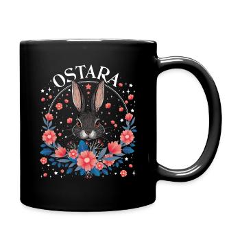 Ostara Bunny with Wreath of Flowers and Stars - Full Colour Mug - black - Right