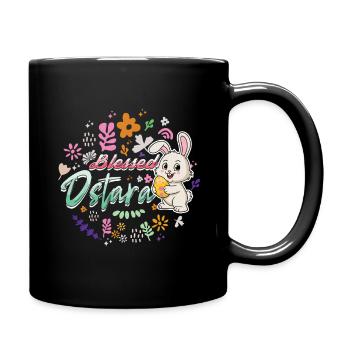 Ostara Cheerful Bunny with Flowers - Full Colour Mug - black - Right