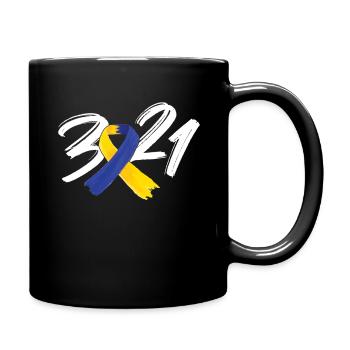 Down Syndrome 321 Blue Yellow Ribbon - Full Colour Mug - black - Right