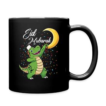 Eid Mubarak Dinosaur Mit Halbmond Und Konfetti - Tasse einfarbig - Schwarz - Rechts