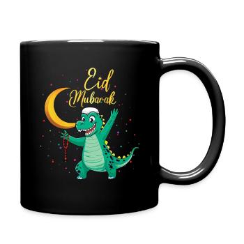 Eid Mubarak Dino Mit Halbmond Und Gebetskette - Tasse einfarbig - Schwarz - Rechts