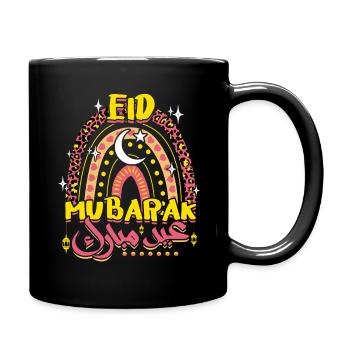 Eid Mubarak Regenbogen Mond und Sterne Design - Tasse einfarbig - Schwarz - Rechts