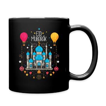 Eid Mubarak Feierliche Moschee und Heißluftballons - Tasse einfarbig - Schwarz - Rechts