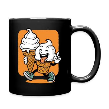 Lustiges Eis Cartoon mit Waffel - Tasse einfarbig - Schwarz - Rechts