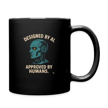 Designed by AI – Retro-Roboter Statement T-Shirt - Tasse einfarbig - Schwarz - Rechts