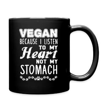 Vegan Because I Listen To My Heart - Full Colour Mug - black - Right