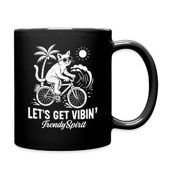 Fahrradfahrende Katze - Tasse einfarbig - Schwarz - Rechts