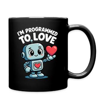 Niedlicher Roboter mit Herz - Tasse einfarbig - Schwarz - Rechts