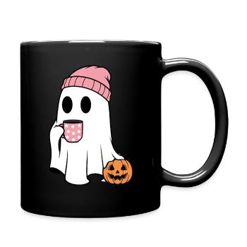 Cute Ghost Drinking Coffee Lover - Full Colour Mug - black - Right