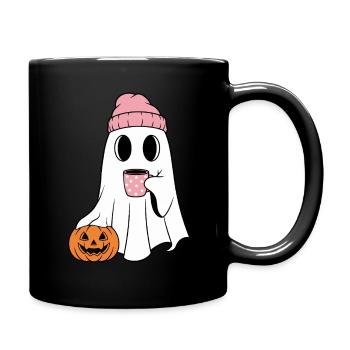 Cute Ghost Drinking Coffee Enthusiast - Full Colour Mug - black - Right